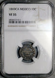 1869-Ca NGC VF 35 Mexico 10 Centavos Chihuahua Mint Rare 15k Silver Coin (26101401C)