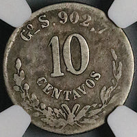 1869-Go NGC F 12 Mexico 10 Centavos Guanajuato Rare 7k Silver Coin POP 1/3 (23092401C)