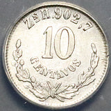 1872-Zs ANACS VF 25 Mexico 10 Centavos Zacatecas Rare 10k Silver Coin (26093001C)