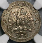 1874-CH NGC AU 55 Mexico 10 Centavos Chihuahua Mint Error Broadstruck Silver Coin (23102502C)