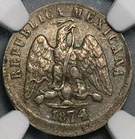 1874-CH NGC AU 55 Mexico 10 Centavos Chihuahua Mint Error Broadstruck Silver Coin (23102502C)