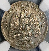 1874-CH NGC AU 55 Mexico 10 Centavos Chihuahua Mint Error Broadstruck Silver Coin (23102502C)