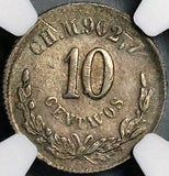1874-CH NGC AU 55 Mexico 10 Centavos Chihuahua Mint Error Broadstruck Silver Coin (23102502C)