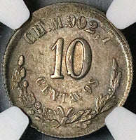 1874-CH NGC AU 55 Mexico 10 Centavos Chihuahua Mint Error Broadstruck Silver Coin (23102502C)