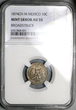 1874-CH NGC AU 55 Mexico 10 Centavos Chihuahua Mint Error Broadstruck Silver Coin (23102502C)