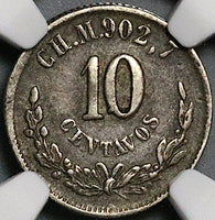 1874-CH NGC XF 45 Mexico 10 Centavos Chihuahua Mint Silver Coin (24122602C)