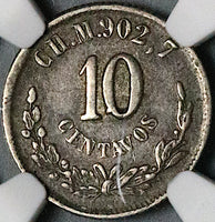 1874-CH NGC XF 45 Mexico 10 Centavos Chihuahua Mint Silver Coin (24122602C)