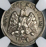 1874-CH NGC XF 45 Mexico 10 Centavos Chihuahua Mint Silver Coin (24122602C)