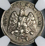 1874-CH NGC XF 45 Mexico 10 Centavos Chihuahua Mint Silver Coin (24122602C)