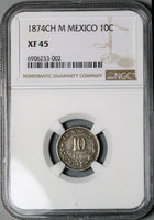 1874-CH NGC XF 45 Mexico 10 Centavos Chihuahua Mint Silver Coin (24122602C)
