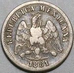 1881-Ho Mexico 10 Centavos Hermosillo Mint VF 28k Silver Coin (24081903R)
