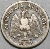 1881-Ho Mexico 10 Centavos Hermosillo Mint VF 28k Silver Coin (24081903R)