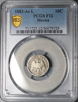 1883-As PCGS F 12 Mexico 10 Centavos Alamos Mint 8k Rare Silver Coin POP 1/0 (25070901C)