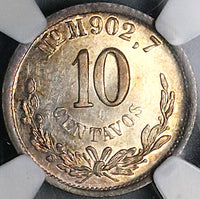 1883/2-Mo NGC MS 63 Mexico 10 Centavos Overdate Mint State Silver Coin (24021501C)