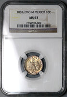 1883/2-Mo NGC MS 63 Mexico 10 Centavos Overdate Mint State Silver Coin (24021501C)
