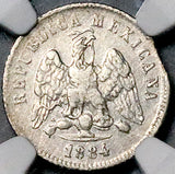 1884-As NGC AU 53 Mexico 10 Centavos Alamos Rare Clip Flan Mint Error Silver Coin (26082103C)