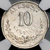 1884-As NGC AU 53 Mexico 10 Centavos Alamos Rare Clip Flan Mint Error Silver Coin (26082103C)