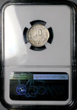 1884-As NGC AU 53 Mexico 10 Centavos Alamos Rare Clip Flan Mint Error Silver Coin (26082103C)