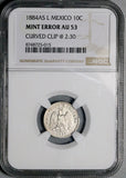 1884-As NGC AU 53 Mexico 10 Centavos Alamos Rare Clip Flan Mint Error Silver Coin (26082103C)