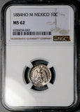1884-Ho NGC MS 62 Mexico 10 Centavos Hermosillo Mint Rare SIlver Coin POP 1/3 (26032101C)