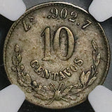 1885-Zs NGC VF 30 Mexico 10 Centavos Zacatecas No S Assayer Mint Error Silver Coin (26093003C)