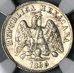 1886/6-CH NGC AU 58 Mexico 10 Centavos Chihuahua Mint Die Rotation Silver Coin POP 1/1 (24092205C)