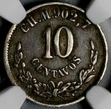 1886/6-CH NGC XF 40 Mexico 10 Centavos Chihuahua Mint Silver Coin (26082401C)