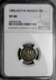 1886/6-CH NGC XF 40 Mexico 10 Centavos Chihuahua Mint Silver Coin (26082401C)