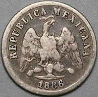 1886-Mo Mexico 10 Centavos VF Eagle Snake Silver Coin (23123103R)