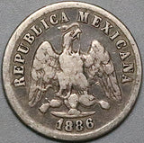 1886-Mo Mexico 10 Centavos VF Eagle Snake Silver Coin (23123103R)