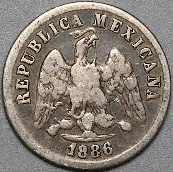 1886-Mo Mexico 10 Centavos VF Eagle Snake Silver Coin (23123103R)