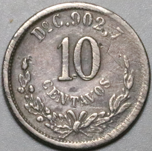 1888-Do Mexico 10 Centavos Durango Mint Rare 31k VF Silver Coin (25082102R)