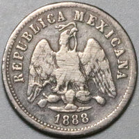 1888-Do Mexico 10 Centavos Durango Mint Rare 31k VF Silver Coin (25082102R)