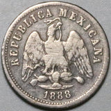 1888-Do Mexico 10 Centavos Durango Mint Rare 31k VF Silver Coin (25082102R)