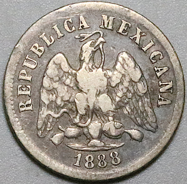 1888-Ho Mexico 10 Centavos VF Hermosillo Mint 25k Silver Coin (24081904R)