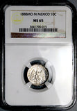 1888-Mo NGC MS 65 Mexico 10 Centavos Mint State Silver Coin POP 1/1 (26032802C)