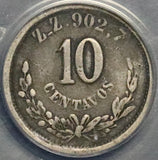 1888-Zs ANACS VG 8 Mexico 10 Centavos Zacatecas No S Mint Mark Error Silver Coin (26093003C)