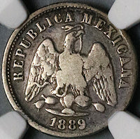 1889-Oa NGC F 15 Mexico 10 Centavos RARE Oaxaca Mint Silver Coin (24081302C)