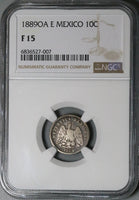1889-Oa NGC F 15 Mexico 10 Centavos RARE Oaxaca Mint Silver Coin (24081302C)
