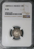 1889-Oa NGC F 15 Mexico 10 Centavos RARE Oaxaca Mint Silver Coin (24081302C)