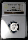 1890-Ga NGC MS 64 Mexico 10 Centavos Guadalajara Mint Gem Silver Coin (26092302C)