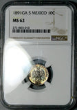 1891-Ga NGC MS 62 Mexico 10 Centavos Guadalajara Mint CUD Mint Error Coin (26092202C)