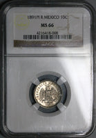 1891-Pi NGC MS 66 Mexico 10 Centavos Potosi Mint State Silver Coin POP 2/0 (23052303C)