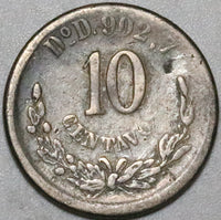 1892-Do Mexico 10 Centavos Durango Mint AVF Silver Coin (24081901R)