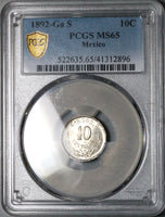 1892-Ga PCGS MS 65 Mexico 10 Centavos Guadalajara Gem Mint State Silver Coin (25041801C)