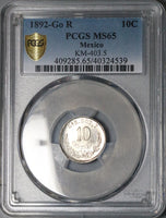 1892-Go PCGS MS 65 Mexico 10 Centavos Guanajuato GEM Silver Coin POP 1/2 (23111103C)