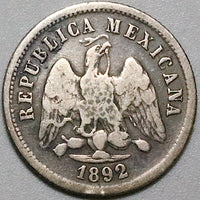 1892-Ho Mexico 10 Centavos AVF Hermosillo Mint 67k Silver Coin (24081905R)