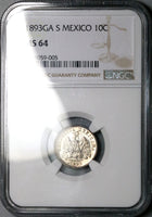 1893-Ga NGC MS 64 Mexico 10 Centavos Guadalajara Mint State POP 4/2 (25022705C)