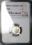 1893-Ga NGC MS 64 Mexico 10 Centavos Guadalajara Mint State POP 4/2 (25022705C)