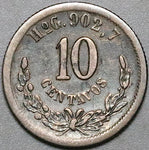 1893-Ho Mexico 10 Centavos Hermosillo Mint VF 67K Last Year Silver Coin (25082902R)